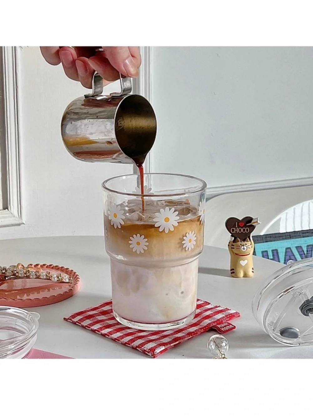 13 oz glass tumbler with straw and lid